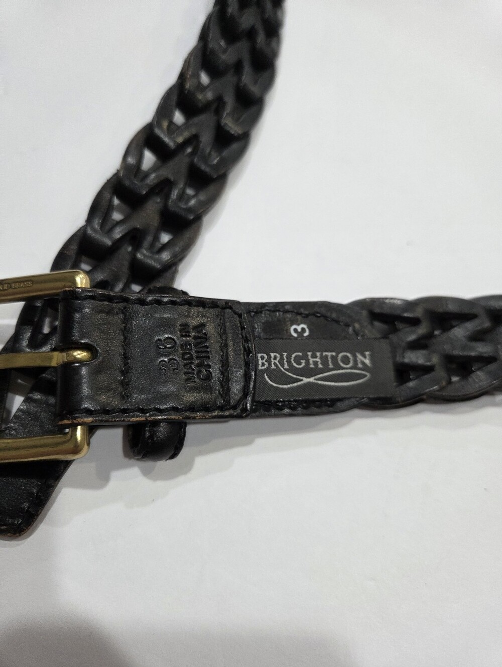 Brighton Braided Leather Belt with Gold Tone Buckle - Sz.36 Black - Picture 4 of 9